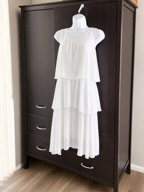 Italian boutique silk resort-wear tiered summer dress white Sz S-M Made in Italy